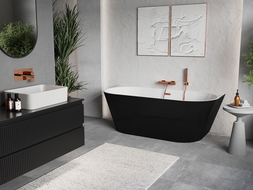 Mexen Oris freestanding ribbed wall-adjacent bath 170 x 80 cm, white/black, rose gold overflow - 52871708075-60