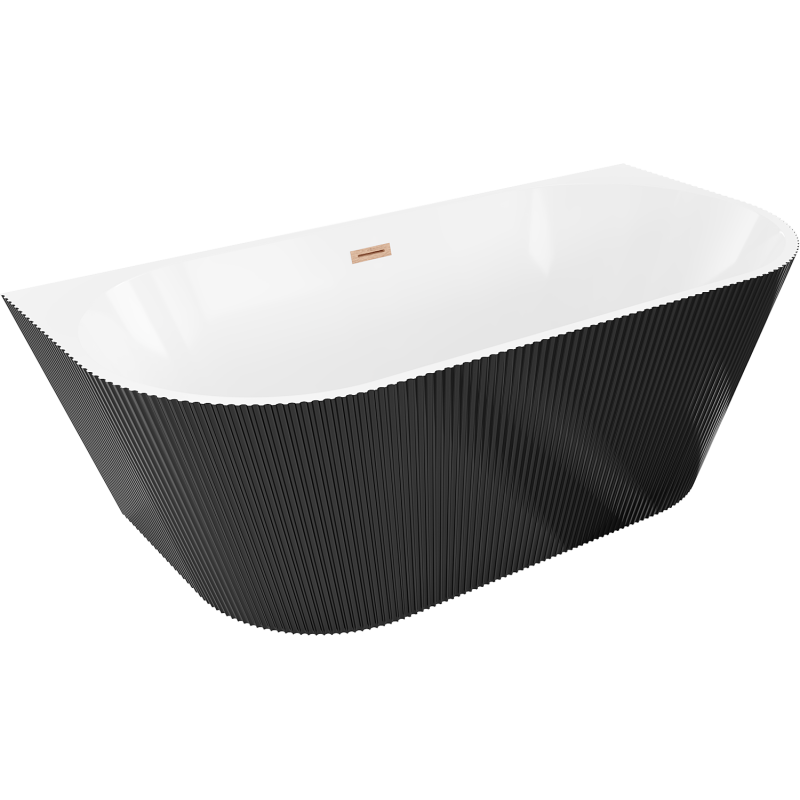 Mexen Oris free-standing wall-adjacent ribbed 170 x 80 cm, white/black, brushed copper overflow - 52871708075-65