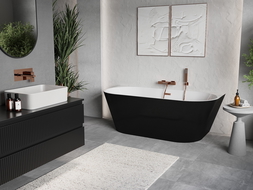 Mexen Oris freestanding wall-adjacent grooved bathtub 170 x 80 cm, white/black, brushed copper overflow - 52871708075-65