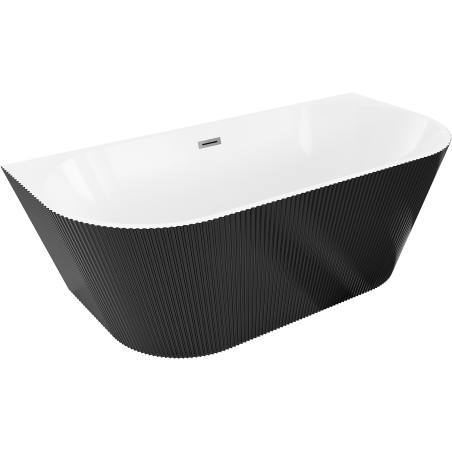 Mexen Oris freestanding fluted wall-adjacent bathtub 170 x 80 cm, white/black, gun gray brushed overflow - 52871708075-66