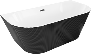 Mexen Oris freestanding ribbed wall bathtub 170 x 80 cm, white/black, black overflow - 52871708075-70