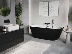 Mexen Oris freestanding back-to-wall ribbed bathtub 170 x 80 cm, white/black, black overflow - 52871708075-70