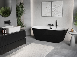 Mexen Oris freestanding wall-mounted fluted bathtub 170 x 80 cm, white/black, black overflow - 52871708075-70