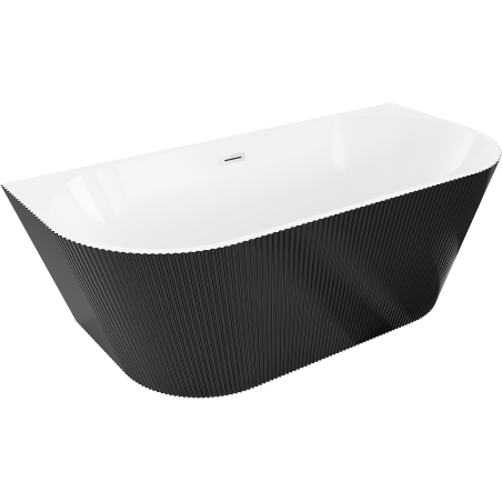 Mexen Oris freestanding wall-adjacent fluted bathtub 170 x 80 cm, white/black, brushed nickel overflow - 52871708075-97