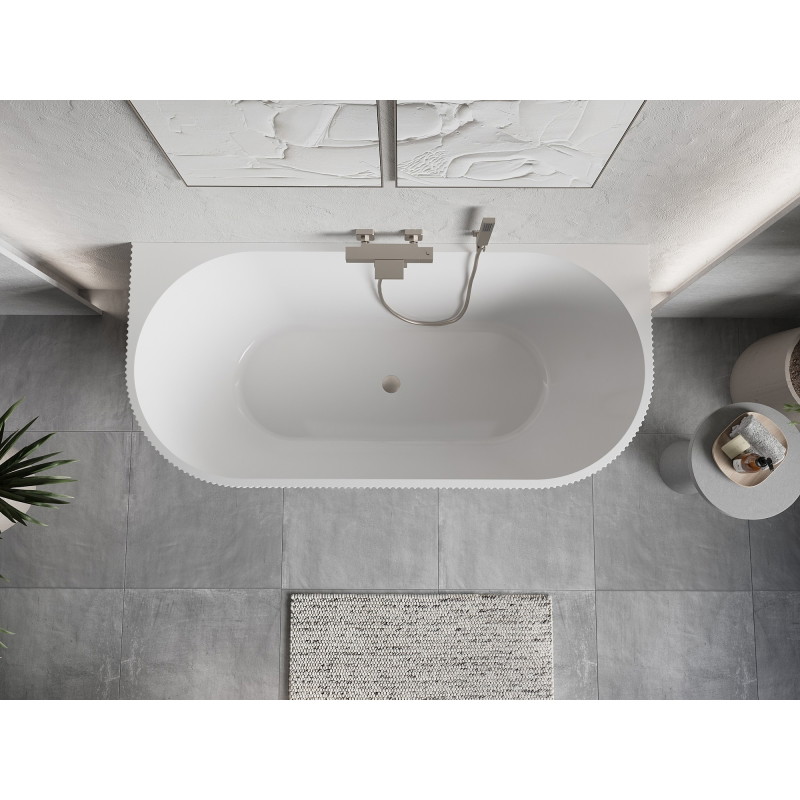 Mexen Oris free-standing wall-mounted fluted bathtub 170 x 80 cm, white/black, brushed nickel overflow - 52871708075-97