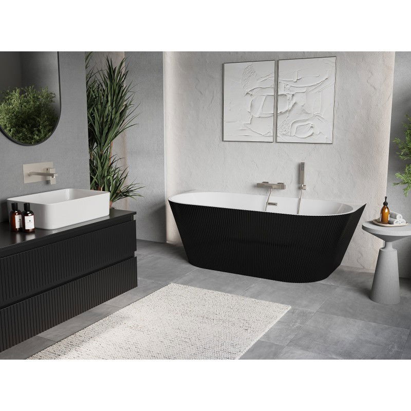 Mexen Oris free-standing ribbed wall bath 170 x 80 cm, white/black, brushed nickel overflow - 52871708075-97