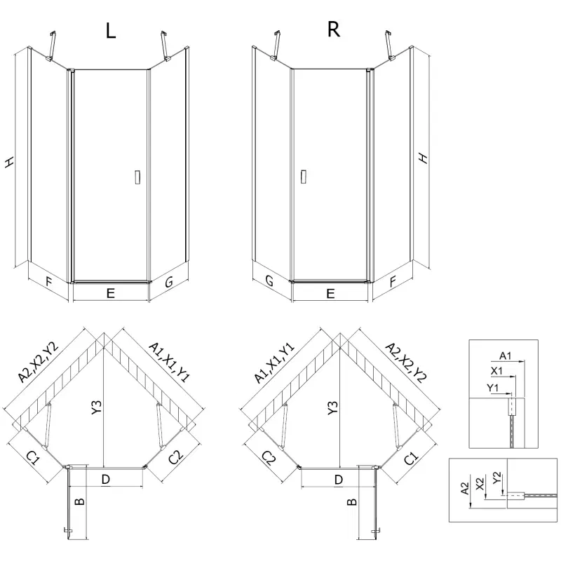 Mexen Mist pentagon shower cabin, hinged 90 x 90 cm, transparent, chrome - 8A8-090-090-01-00