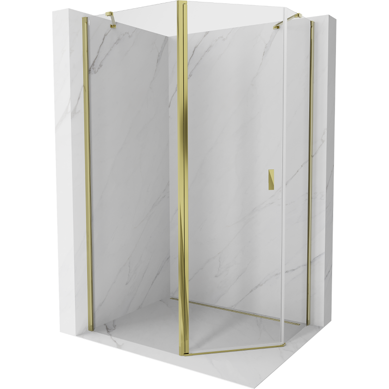 Mexen Mist pentagonal asymmetric shower cabin with hinged door 100 x 80 cm, transparent, gold - 8A8-100-080-50-00