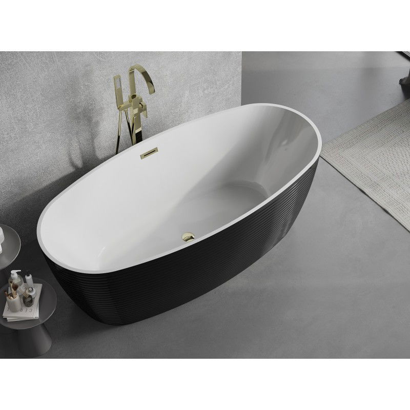 Mexen Lira freestanding bath pattern 170 x 80 cm, white/black, gold overflow - 52831708075-50