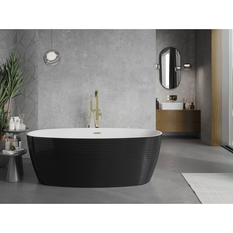 Mexen Lira freestanding bath pattern 170 x 80 cm, white/black, gold overflow - 52831708075-50