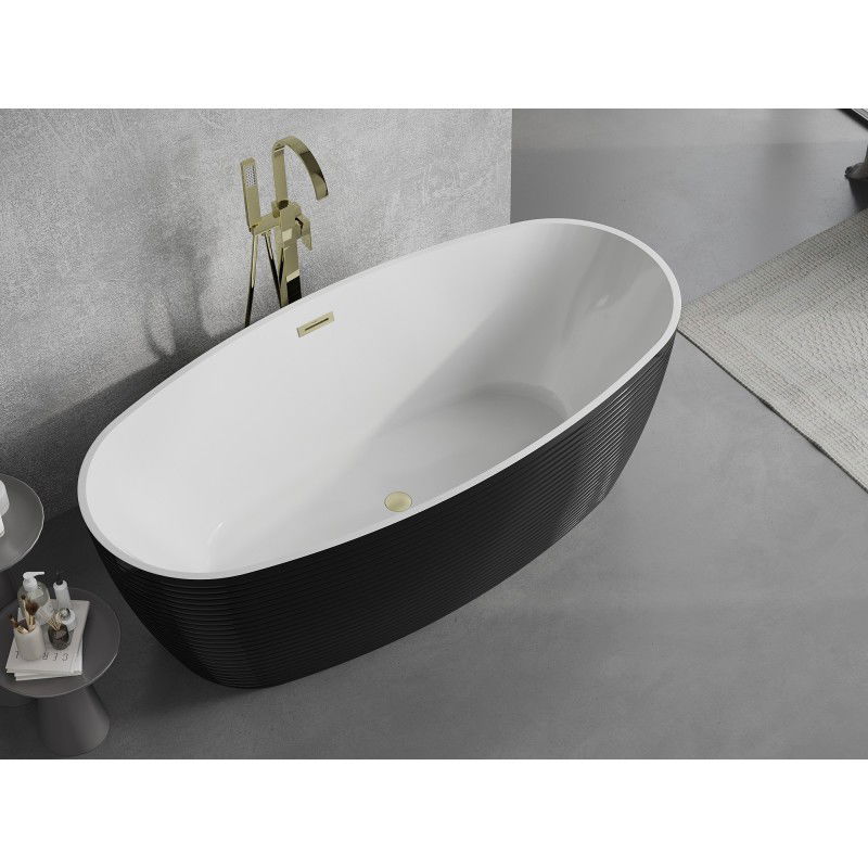 Mexen Lira freestanding bathtub design 170 x 80 cm, white/black, gold brushed overflow - 52831708075-55