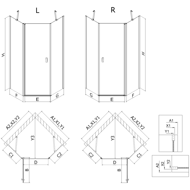 Mexen Mist pentagonal hinged shower cabin 100 x 100 cm, transparent, gold - 8A8-100-100-50-00