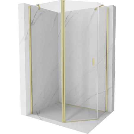 Mexen Mist pentagonal asymmetric shower enclosure hinged 90 x 80 cm, transparent, brushed gold - 8A8-090-080-55-00