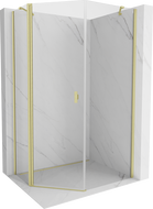 Mexen Mist pentagonal asymmetrical pivot shower enclosure 80 x 90 cm, transparent, brushed gold - 8A8-080-090-55-00