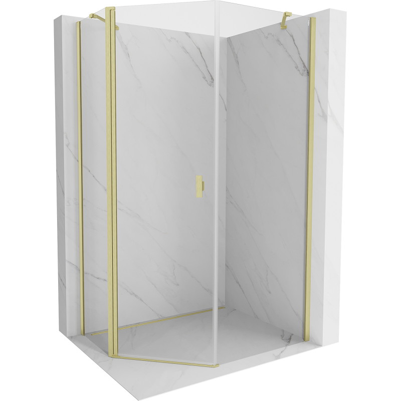 Mexen Mist asymmetric pentagonal shower cabin with hinged doors 80 x 100 cm, transparent, brushed gold - 8A8-080-100-55-00