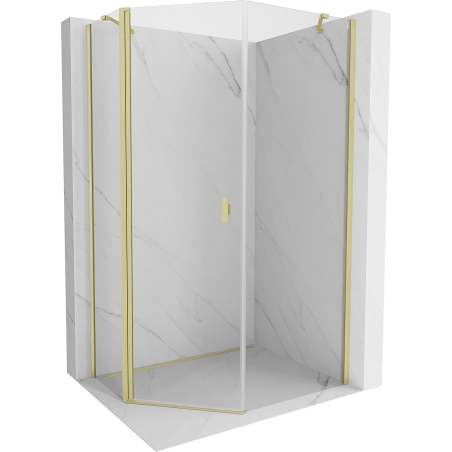 Mexen Mist asymmetric pentagonal shower cabin with hinged doors 80 x 100 cm, transparent, brushed gold - 8A8-080-100-55-00