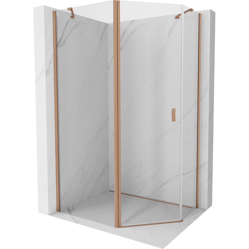 Mexen Mist asymmetrical pentagonal shower cabin with hinged door 90 x 80 cm, transparent, brushed copper - 8A8-090-080-65-00