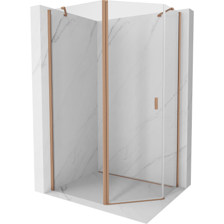 Mexen Mist asymmetrical pentagonal shower cabin with hinged door 90 x 80 cm, transparent, brushed copper - 8A8-090-080-65-00