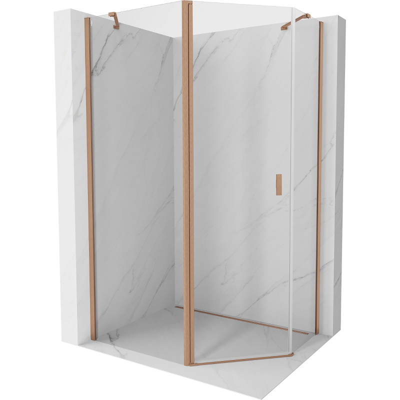 Mexen Mist asymmetric pentagonal hinged shower cabin 100 x 80 cm, transparent, brushed copper - 8A8-100-080-65-00