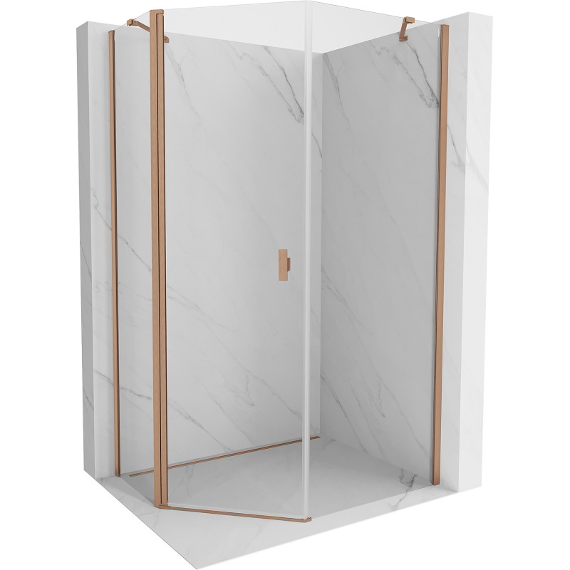 Mexen Mist asymmetric pentagonal shower cabin with hinged doors 80 x 90 cm, transparent, brushed copper - 8A8-080-090-65-00
