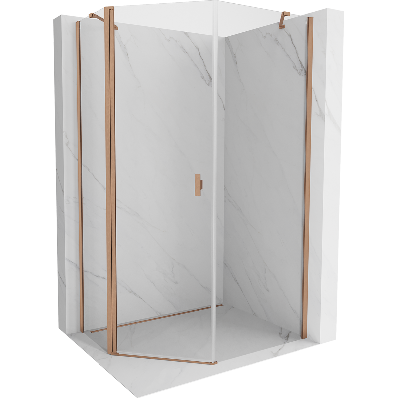 Mexen Mist pentagonal asymmetrical shower cabin, hinged 90 x 100 cm, transparent, brushed copper - 8A8-090-100-65-00
