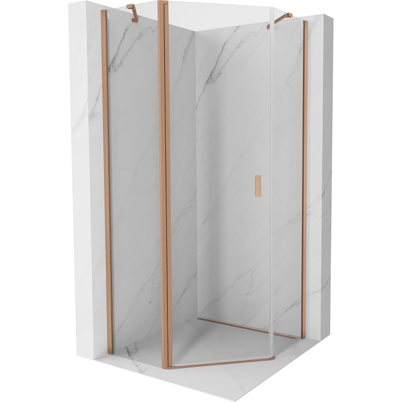 Mexen Mist pentagonal hinged shower enclosure 100 x 100 cm, transparent, brushed copper - 8A8-100-100-65-00