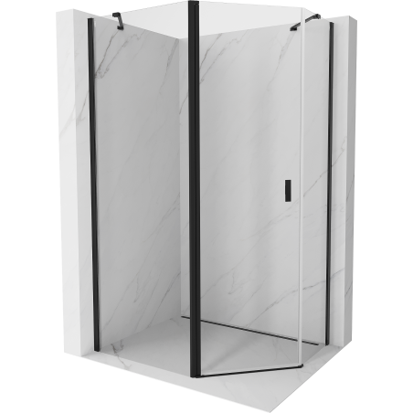 Mexen Mist pentagonal asymmetric swing shower cabin 90 x 80 cm, transparent, black - 8A8-090-080-70-00