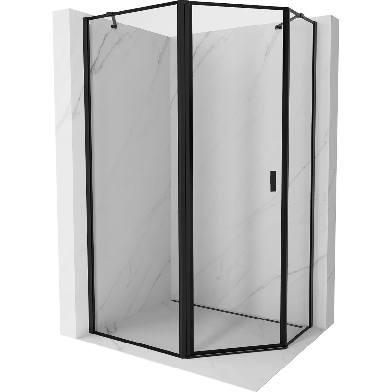 Mexen Mist asymmetric pentagonal hinged left shower cabin 90 x 80 cm, black frame, black - 8A8-090-080-70-70-L