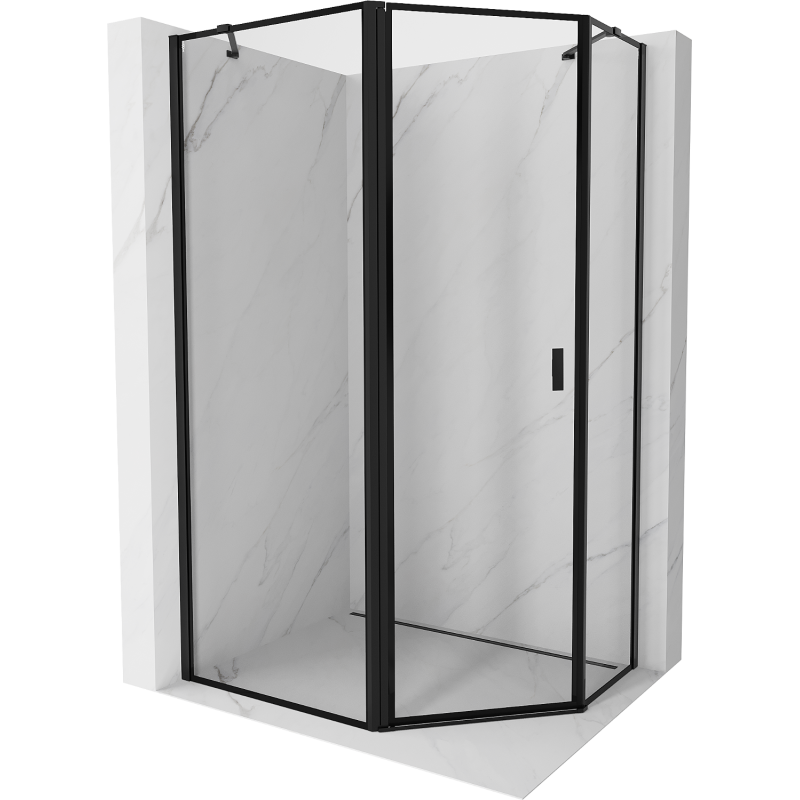 Mexen Mist Asymmetric Pentagonal Shower Enclosure with Left-Hinged Door 100 x 80 cm, Black Frame, Black - 8A8-100-080-70-70-L