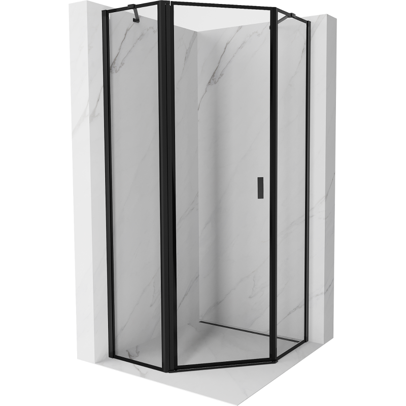 Mexen Mist pentagon shower enclosure, left hinged 90 x 90 cm, black frame, black - 8A8-090-090-70-70-L