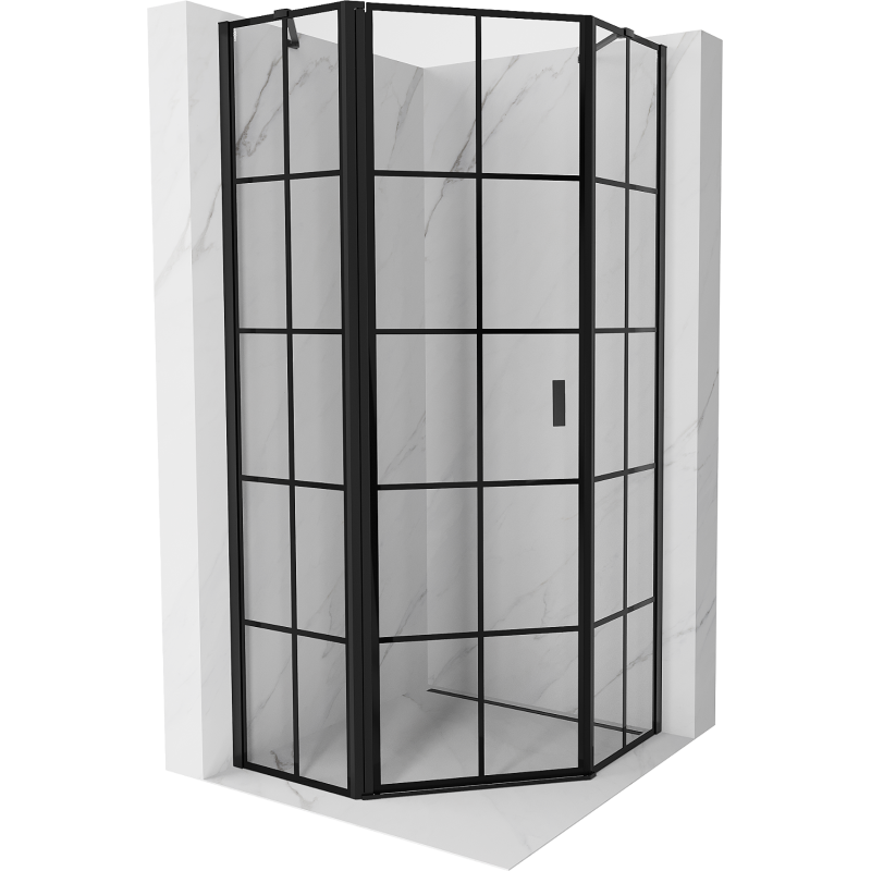 Mexen Mist pentagonal shower cabin with hinged left door 80 x 80 cm, black grid, black - 8A8-080-080-70-77-L