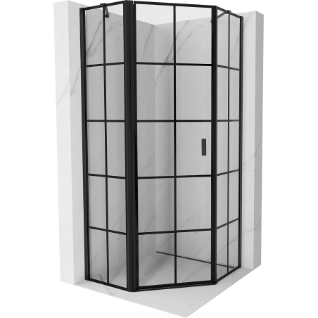 Mexen Mist pentagonal shower cabin with hinged left door 80 x 80 cm, black grid, black - 8A8-080-080-70-77-L