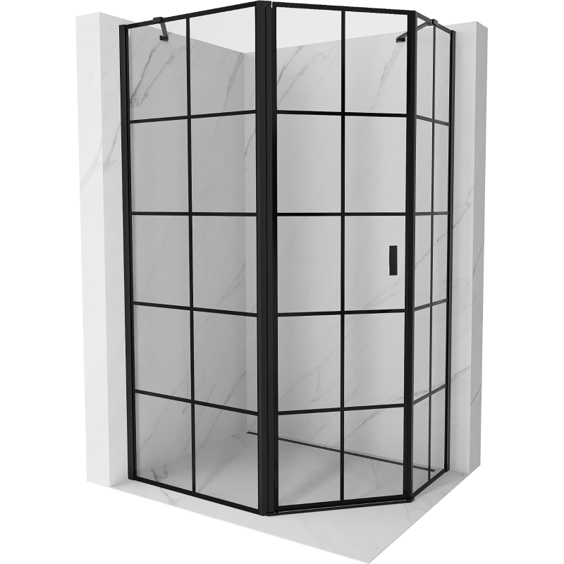 Mexen Mist asymmetrical pentagonal shower cabin with left hinged door 90 x 80 cm, black grid, black - 8A8-090-080-70-77-L