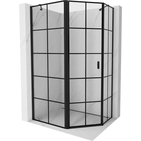 Mexen Mist asymmetric pentagonal left hinged shower enclosure 90 x 80 cm, black grid, black - 8A8-090-080-70-77-L