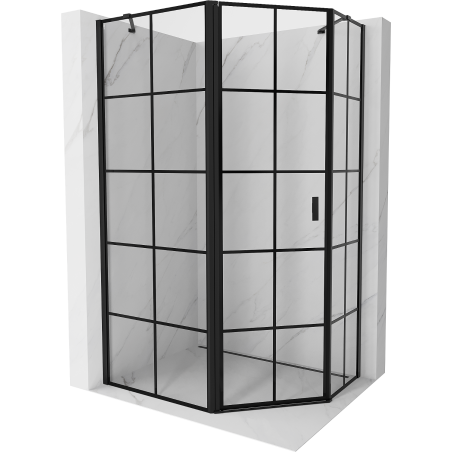 Mexen Mist asymmetrical pentagonal shower cabin with left hinged door 90 x 80 cm, black grid, black - 8A8-090-080-70-77-L