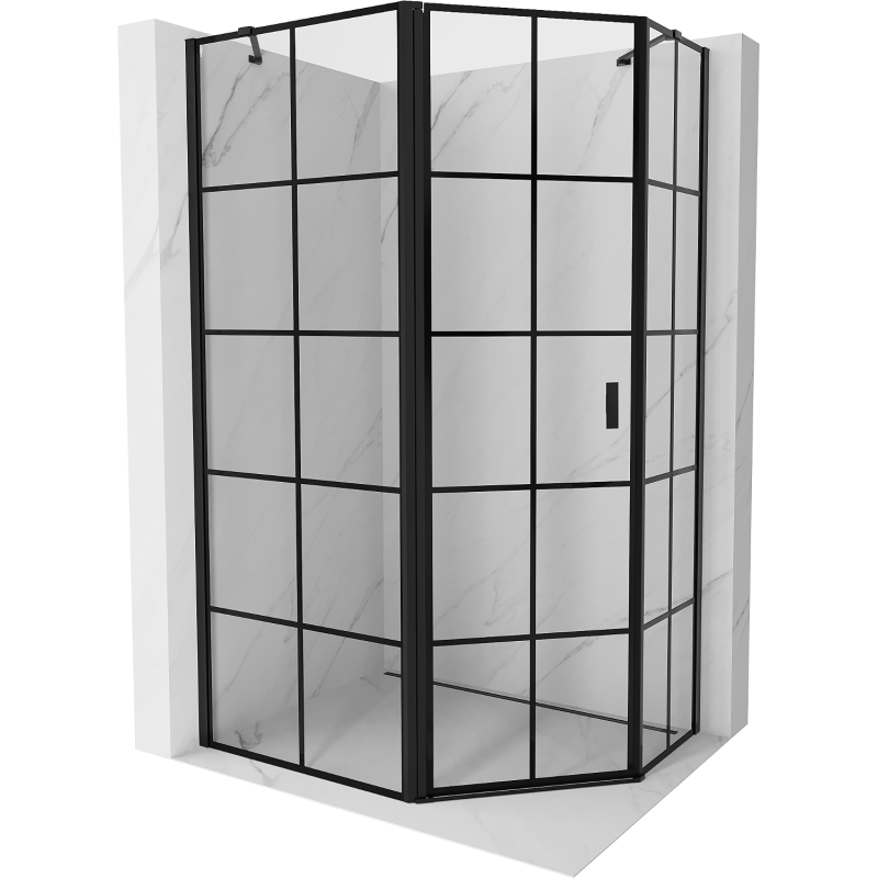 Mexen Mist pentagonal asymmetric left-hinged shower cabin 100 x 80 cm, black grid, black - 8A8-100-080-70-77-L