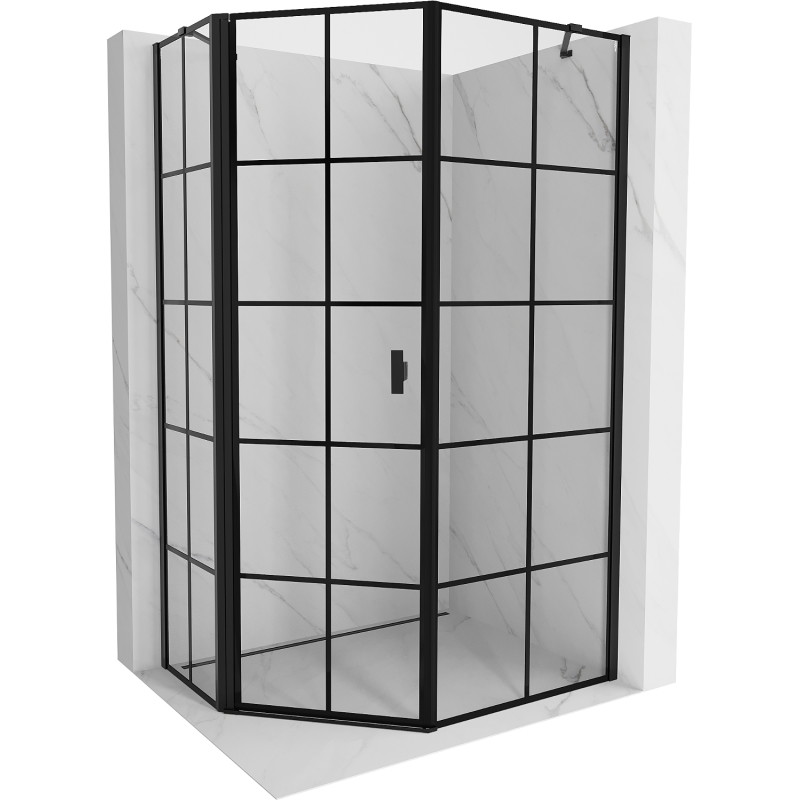 Mexen Mist asymmetric pentagonal shower enclosure, left door 80 x 90 cm, black grid, black - 8A8-080-090-70-77-L