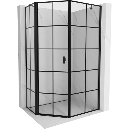 Mexen Mist asymmetric pentagonal shower enclosure, left hinged 80 x 100 cm, black grid, black - 8A8-080-100-70-77-L