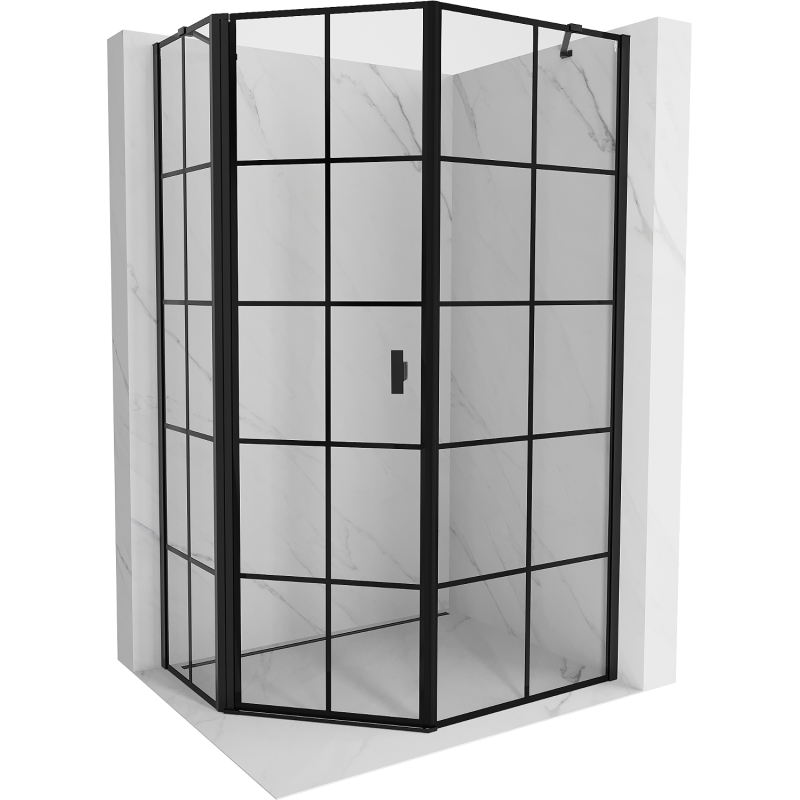 Mexen Mist pentagonal asymmetrical left-hinged shower cabin 90 x 100 cm, black grid, black - 8A8-090-100-70-77-L