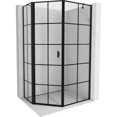 Mexen Mist pentagonal asymmetrical shower cabin left door 90 x 100 cm, black grid, black - 8A8-090-100-70-77-L