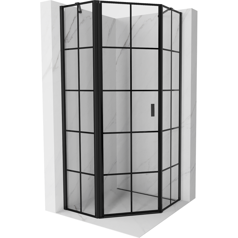 Mexen Mist pentagonal pivot shower cabin left 100 x 100 cm, black grid, black - 8A8-100-100-70-77-L