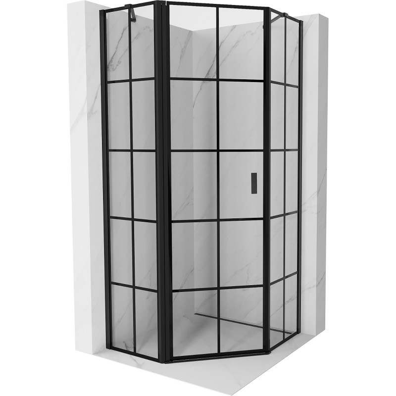 Mexen Mist pentagonal shower enclosure, tilt left 100 x 100 cm, black grid, black - 8A8-100-100-70-77-L
