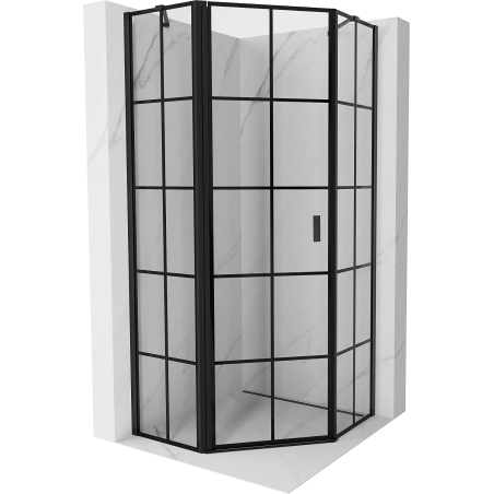 Mexen Mist pentagonal shower enclosure, tilt left 100 x 100 cm, black grid, black - 8A8-100-100-70-77-L