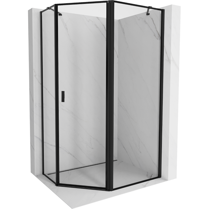 Mexen Mist pentagonal asymmetrical right hinge shower enclosure 100 x 80 cm, black frame, black - 8A8-100-080-70-70-P