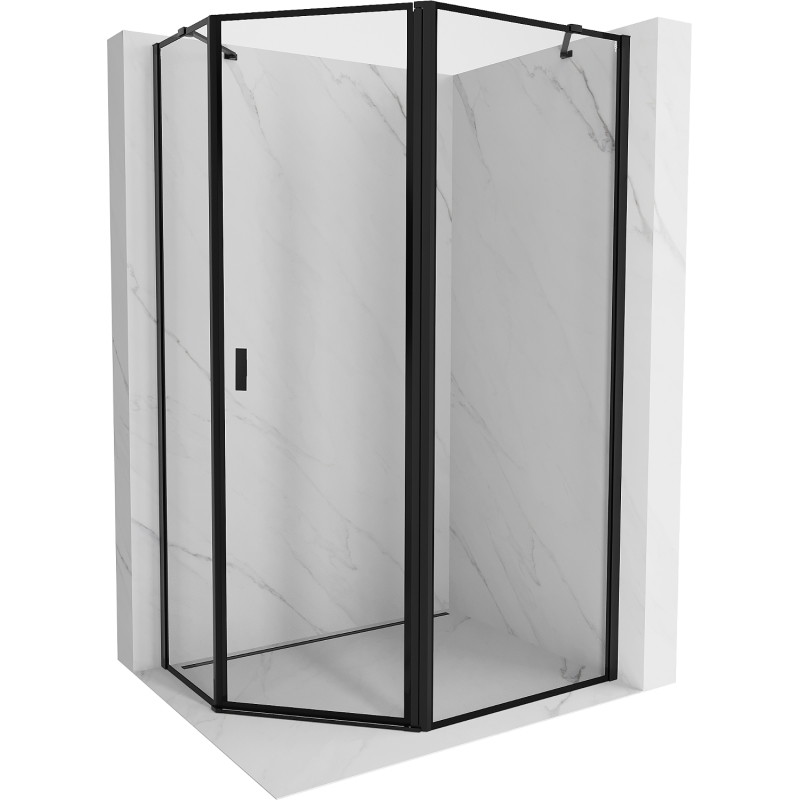 Mexen Mist Pentagonal Asymmetrical Right Hinged Shower Enclosure 100 x 80 cm, Black Frame, Black - 8A8-100-080-70-70-P