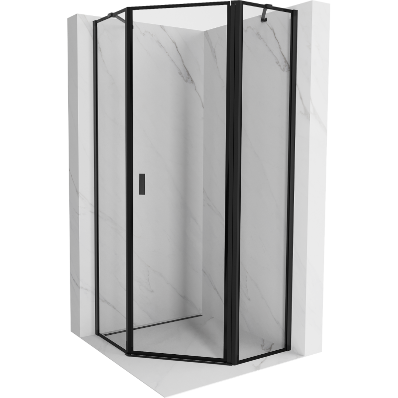 Mexen Mist pentagonal shower enclosure, right-hand hinged 90 x 90 cm, black frame, black - 8A8-090-090-70-70-P