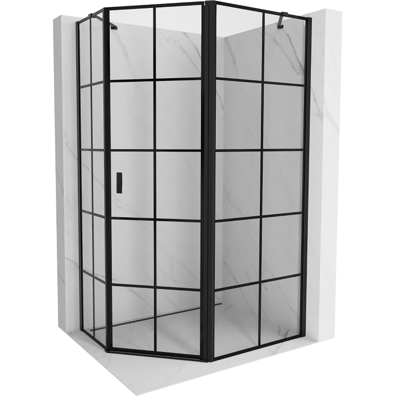Mexen Mist asymmetrical right hinged pentagonal shower enclosure 90 x 80 cm, black grid, black - 8A8-090-080-70-77-P