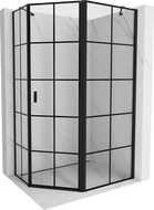 Mexen Mist Asymmetric Pentagonal Shower Enclosure Right-Hinged 90 x 80 cm, Black Grid, Black - 8A8-090-080-70-77-P