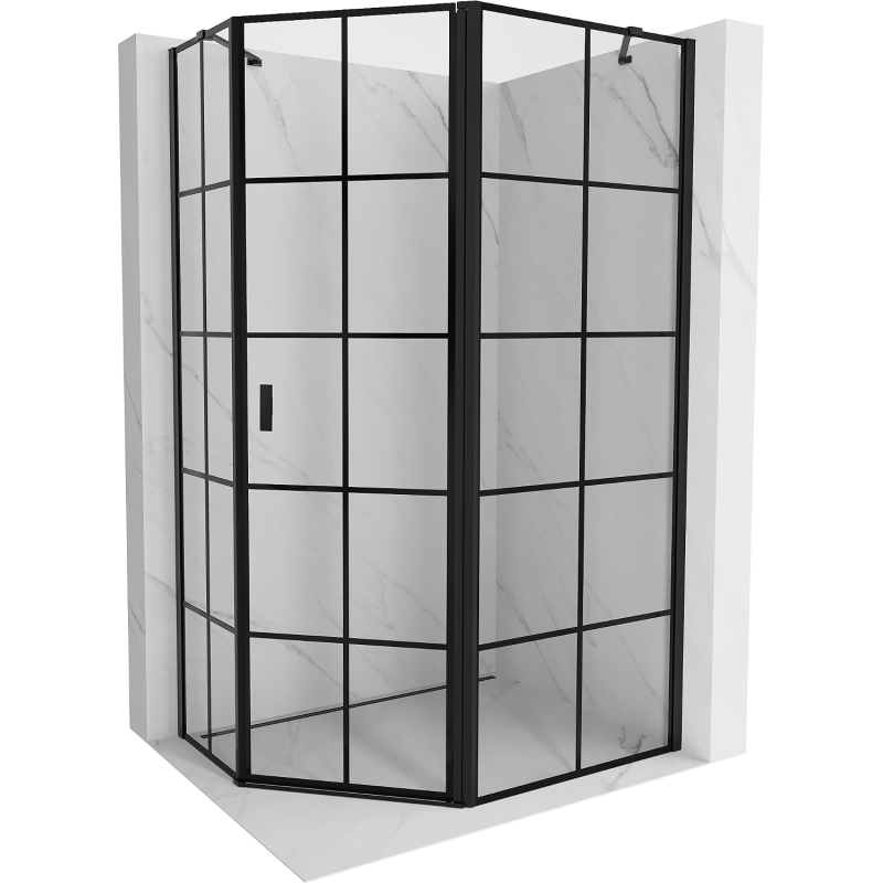 Mexen Mist pentagonal asymmetric shower enclosure with right swing door 100 x 80 cm, black grid, black - 8A8-100-080-70-77-P