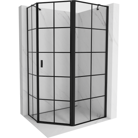Mexen Mist pentagonal asymmetric shower enclosure with right swing door 100 x 80 cm, black grid, black - 8A8-100-080-70-77-P